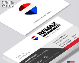 Tarjetas de presentación personalizadas para agentes inmobiliarios de RE/MAX, con foto personalizada y código QR (mate o brillante).