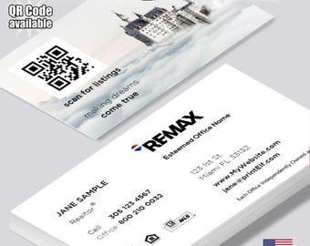 Tarjetas de presentación personalizadas para agentes inmobiliarios de RE/MAX, con foto personalizada y código QR (mate o brillante).