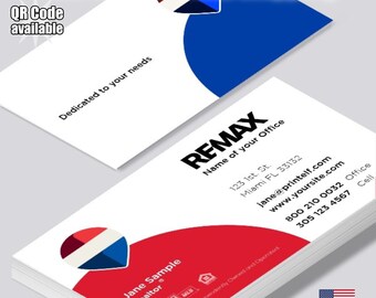 Tarjetas de presentación personalizadas para agentes inmobiliarios de RE/MAX, con foto personalizada y código QR (mate o brillante).