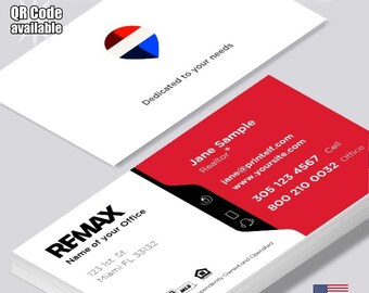 Tarjetas de presentación personalizadas para agentes inmobiliarios de RE/MAX, con foto personalizada y código QR (mate o brillante).