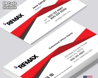 Tarjetas de presentación personalizadas para agentes inmobiliarios de RE/MAX, con foto personalizada y código QR (mate o brillante).