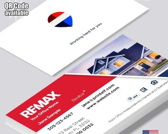 Tarjetas de presentación personalizadas para agentes inmobiliarios de RE/MAX, con foto personalizada y código QR (mate o brillante).