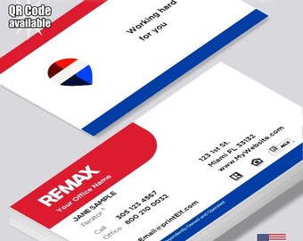 Tarjetas de presentación personalizadas para agentes inmobiliarios de RE/MAX, con foto personalizada y código QR (mate o brillante).