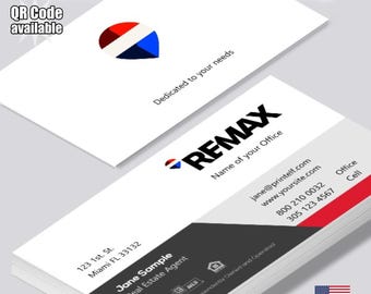 Tarjetas de presentación personalizadas para agentes inmobiliarios de RE/MAX, con foto personalizada y código QR (mate o brillante).