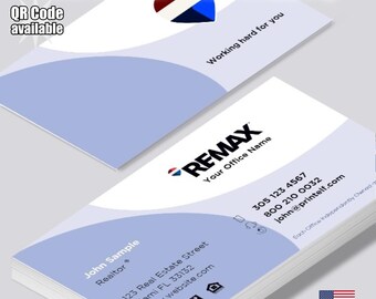 Tarjetas de presentación personalizadas para agentes inmobiliarios de RE/MAX, con foto personalizada y código QR (mate o brillante).