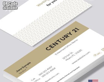 Tarjetas de presentación personalizadas para agentes inmobiliarios de Century 21, con foto y código QR (mate o brillante).