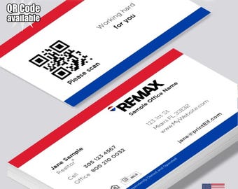 Tarjetas de presentación personalizadas para agentes inmobiliarios de RE/MAX, con foto personalizada y código QR (mate o brillante).
