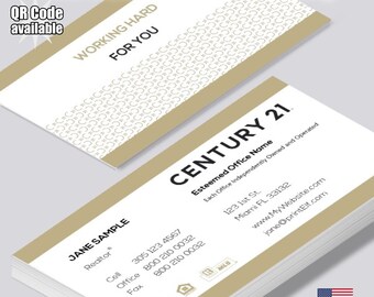 Tarjetas de presentación personalizadas para agentes inmobiliarios de Century 21, con foto y código QR (mate o brillante).