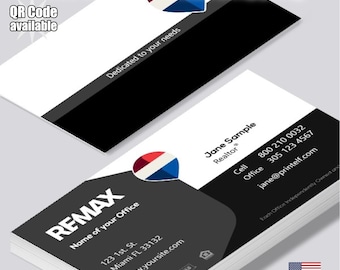 Tarjetas de presentación personalizadas para agentes inmobiliarios de RE/MAX, con foto personalizada y código QR (mate o brillante).