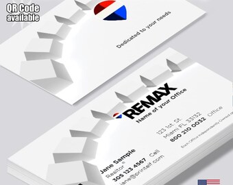 Tarjetas de presentación personalizadas para agentes inmobiliarios de RE/MAX, con foto personalizada y código QR (mate o brillante).