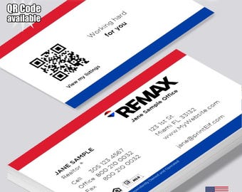 Tarjetas de presentación personalizadas para agentes inmobiliarios de RE/MAX, con foto personalizada y código QR (mate o brillante).
