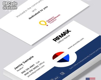 Tarjetas de presentación personalizadas para agentes inmobiliarios de RE/MAX, con foto personalizada y código QR (mate o brillante).