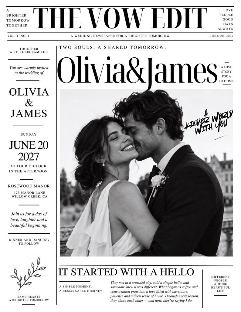Wedding Newspaper Canva Template, Editable 4-page Wedding Program ...
