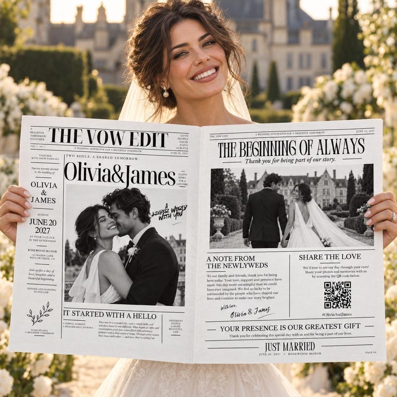 Wedding Newspaper Canva Template, Editable 4-page Wedding Program ...