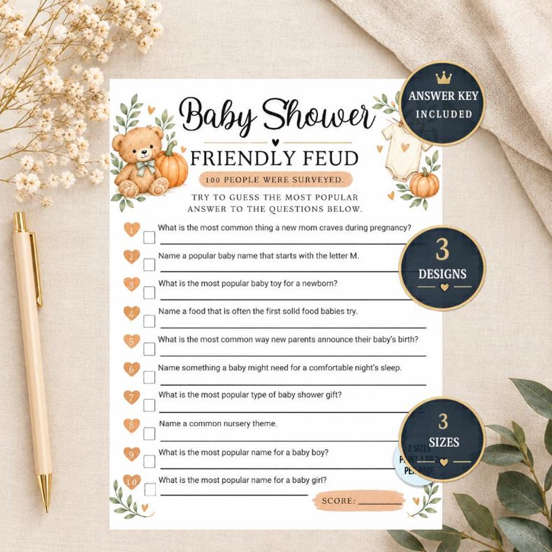 Game First Page Design Baby Shower Friendly Feud Game Printable, Family Feud Style Baby Shower ...