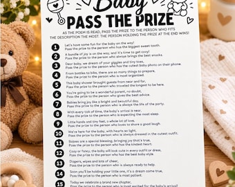 Baby Shower Pass the Prize Game Printable, Rhyming Party Activity PDF