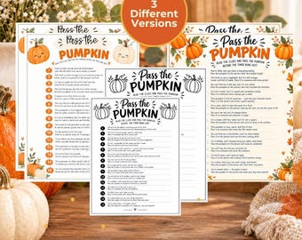 Pass the Pumpkin Game Printable, 3 Fall Pass the Prize Versions, 1 Editable Template, Thanksgiving Party Game, 2 Print Sizes