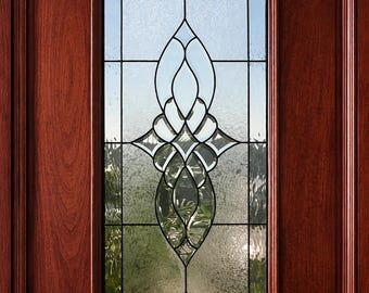 Painel de vitral biselado transparente GC1 com design elegante para porta retangular.