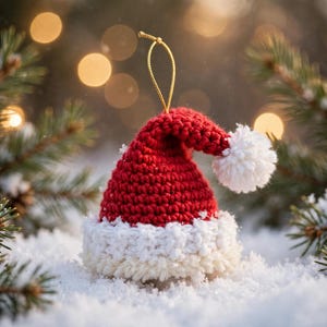 Mini Santa Hat Ornament Crochet Pattern – Tiny Santa Hat PDF, Christmas Tree Decoration, Quick Gift