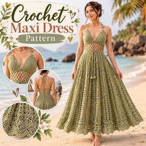 Crochet Maxi Dress Pattern PDF, Lace Boho Summer Dress, Granny Square Gown, Beach Cover Up, Wedding Dress Crochet, Women's Digital Download