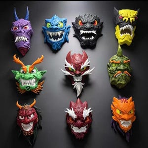 Jackie Chan Adventures Oni Masks, 3D Printed Wall Decor, Hand-Painted Mythology Ornament