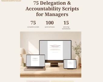75 roteiros de delegação e responsabilização para gerentes, kit de ferramentas de liderança editável, em Word e PDF.