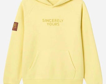 Handgemaakte Sincerely Yours Matter Salish fleece hoodie, gele oversized sweater