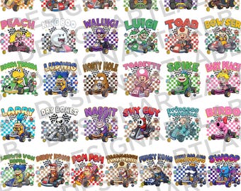 Mario Kart PNG Bundle, Mario Characters Racing PNG, Mario Kart Sublimation Design, Retro Game PNG, Instant Download