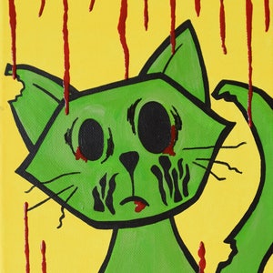 Zombie Cat Print, 8x10 Inch Print, Horror Art Print, Cute Cat Art, Dripping Blood Art, Cat Lover image 1