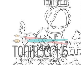 Sugar Skull Coloring Page , Instant Download, Digital Coloring Page, Original Day of the Dead Art, Dia De Los Muertos, Adult Coloring Page