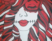 Red Sugar Skull Girl, 8x10 Inch Print, Day of the Dead Art, Dia De Los Muertos, Sugar Skull Art, Alternative Gift Idea, Sugar Skull Print