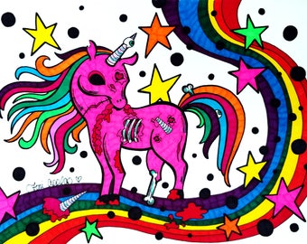 Colorful Zombie Unicorn Print, Rainbow 8x10 Inch Print, Unicorn Art Gift Idea, Original Zombie Artwork