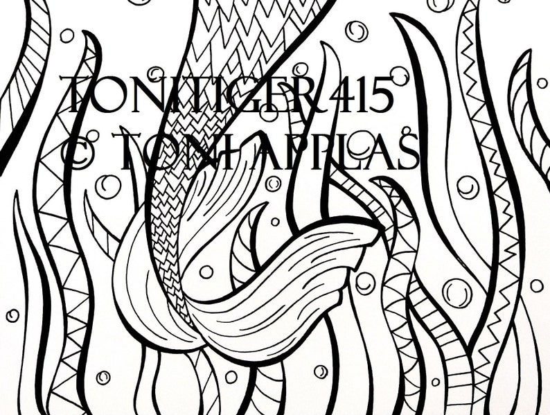 Mermaid Tail Coloring Page Instant Download Digital Adult | Etsy