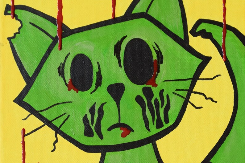 Zombie Cat Print, 8x10 Inch Print, Horror Art Print, Cute Cat Art, Dripping Blood Art, Cat Lover image 2