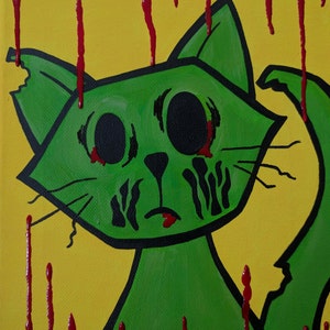 Zombie Cat Print, 8x10 Inch Print, Horror Art Print, Cute Cat Art, Dripping Blood Art, Cat Lover image 4