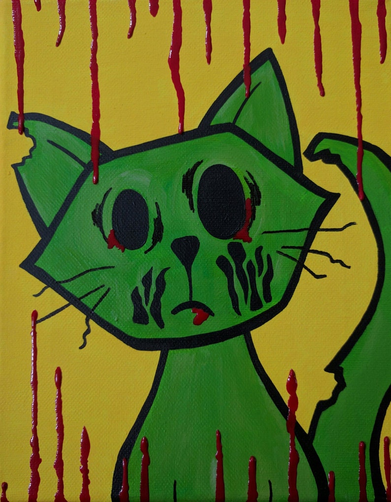 Zombie Cat Print, 8x10 Inch Print, Horror Art Print, Cute Cat Art, Dripping Blood Art, Cat Lover image 4