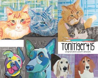 Custom Pet Portrait, Dog Painting, Cat Painting, Animal Painting Portraits, Memorial Gift