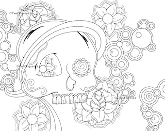 Skull Coloring Page, Sugar Skull Coloring Page, Digital Download, Adult Coloring Page, Digital Coloring Book, Skull with Circles, Skull Art