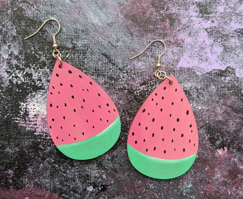 Watermelon Earrings, Summer Fruit Earrings, Handmade Jewelry, Pink Earrings image 1