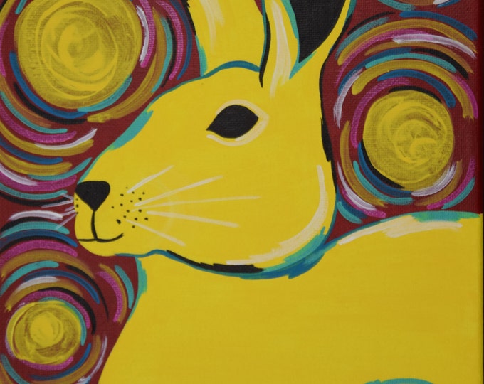 Yellow Rabbit Painting, 9x12 Inch Acrylic Painting, Bunny Art, Animal ...
