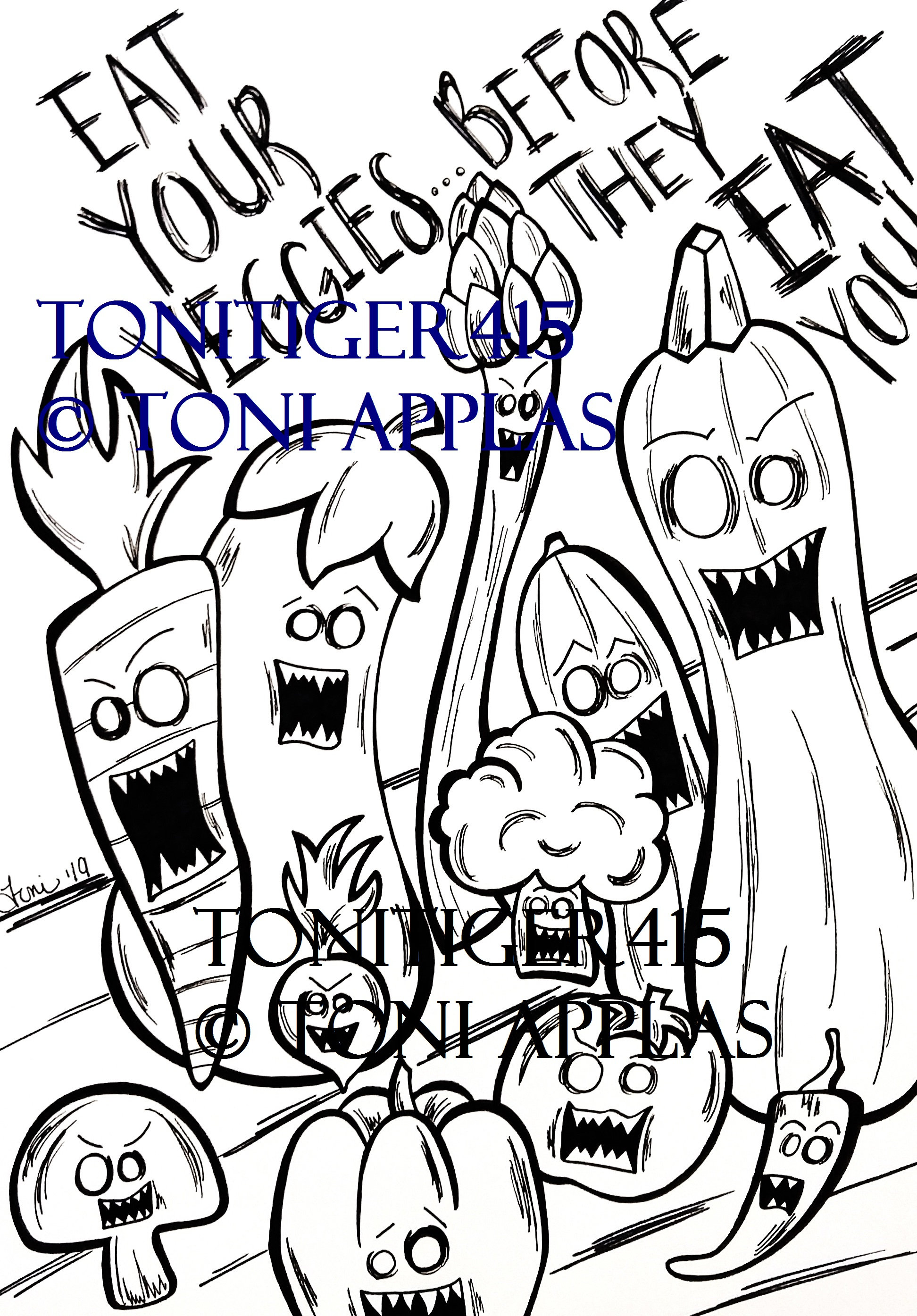 zombie vegetables coloring page instant download digital etsy singapore