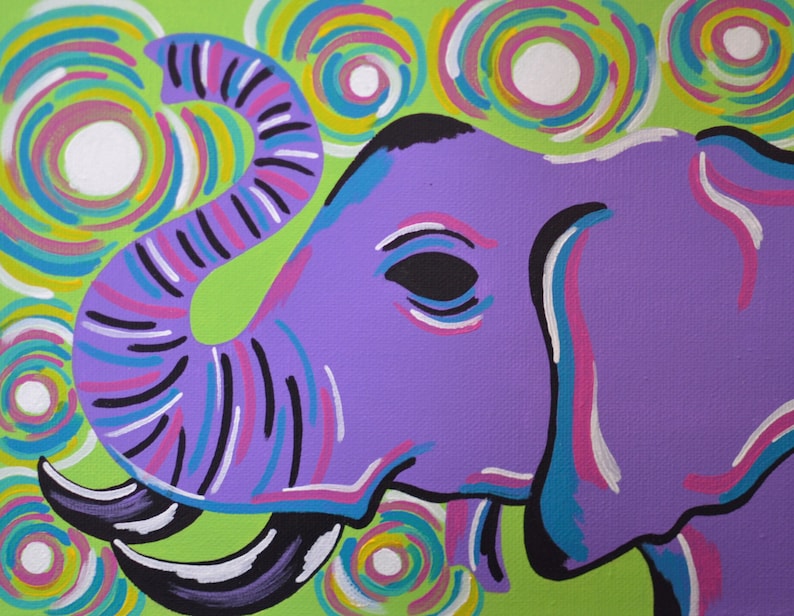 Purple Elephant Art 8x10 Inch Print Wall Decor Elephant Gift Etsy