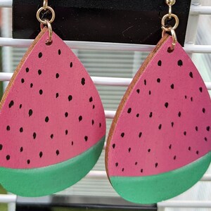 Watermelon Earrings, Summer Fruit Earrings, Handmade Jewelry, Pink Earrings image 2