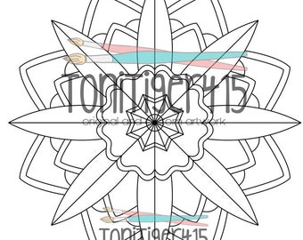 Mandala Coloring Page, Digital Download, Instant Zen Coloring Page, Zentangle Drawing, Adult Coloring Page
