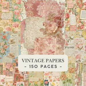 Papeles de collage botánico vintage, texturas vintage, páginas de damasco color salvia, efímeros antiguos coloridos, papel vintage con textura de collage desgastado