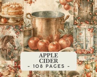 Cozy Apple Cider Autumn Printable Junk Journal Pages Ephemera, Autumn Harvest Digital Papers, Apples, Apple Orchard, Fall Junk Journal JPG