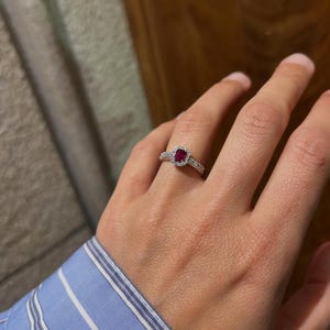 4.70 Ct Natural Red Ruby & Diamond Engagement Ring in Solid 14K White Gold, Emerald Cut, Vintage Style Bridal, Anniversary  Gift for her