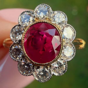 5.20 Ct Natural Red Ruby & Diamond Engagement Ring in Solid 14K Yellow Gold, Oval Cut, Vintage Style Bridal, Gift for her