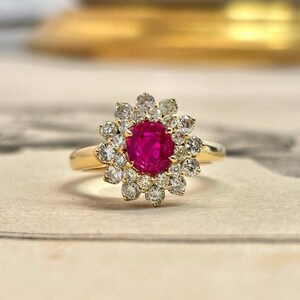 5.15 Ct Natural Red Ruby & Diamond Engagement Ring in Solid 14K Yellow Gold, Oval Cut, Vintage Style Bridal, Gift for her