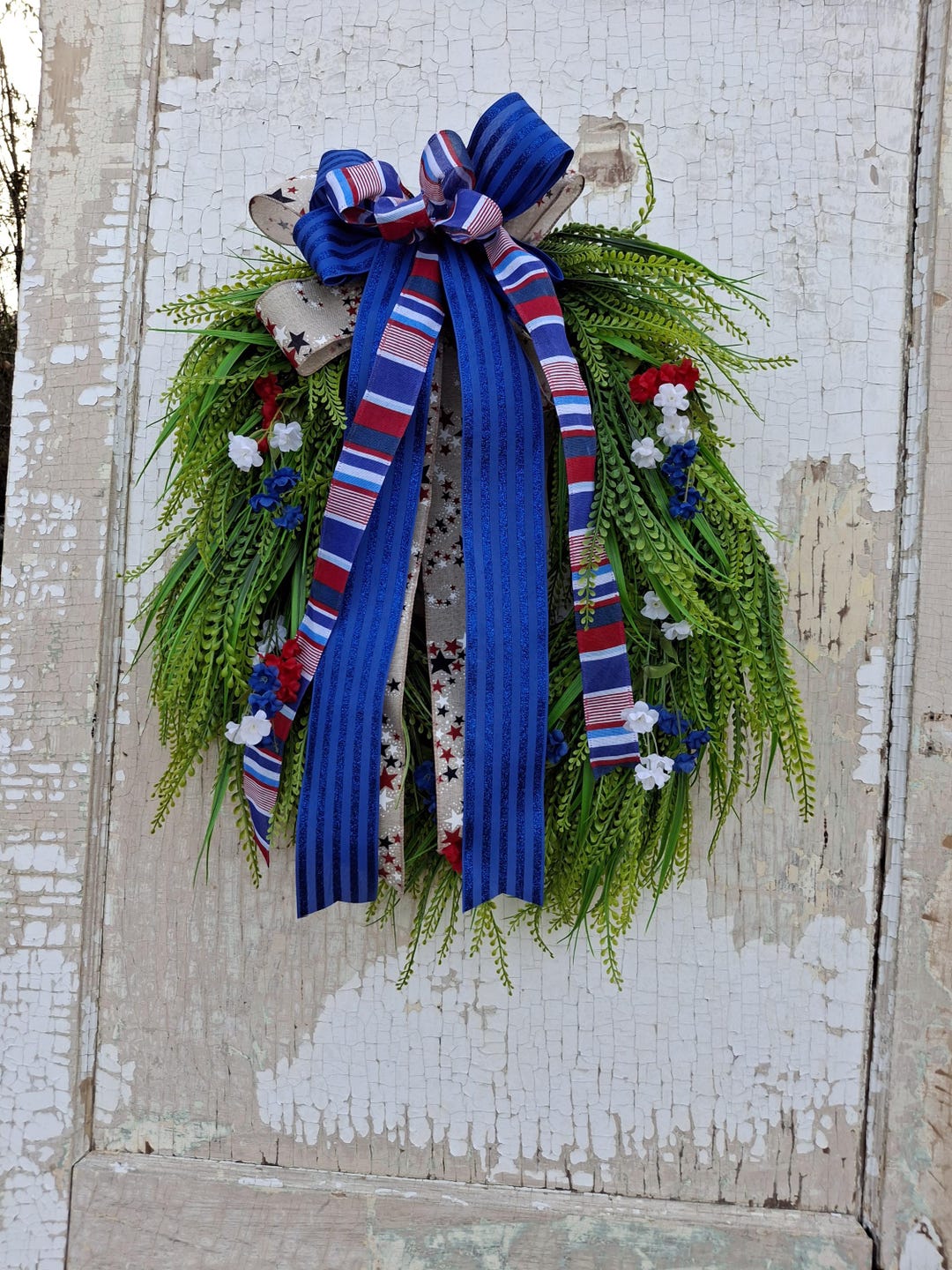 Patriotic Summer Wreath for Front Door, Red White Blue Wreath, 4th of ...